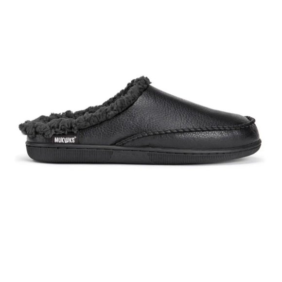 MUK LUKS Men's Faux Leather Clog Slippers Black Medium Size 10-11 New Ships Fast - Picture 3 of 7